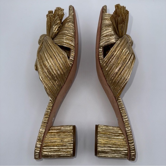 Loeffler Randall Emilia Gold Pleated Bow Heel Sandal Sz 8.5 B Stunning! - Picture 5 of 11